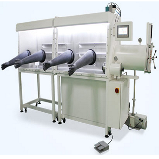 Caja de guantes de vacío para laboratorio de dos estaciones de trabajo con sistema de purificación de H₂O y O₂