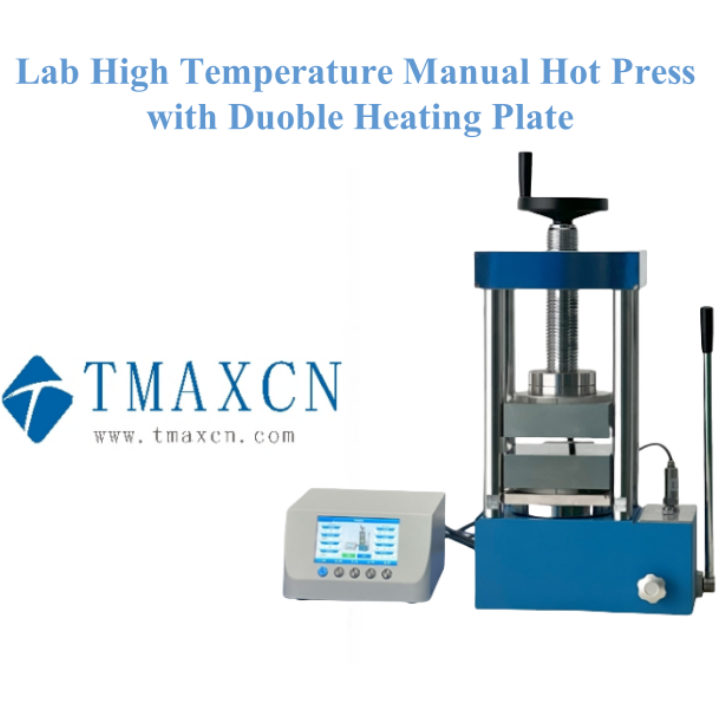 Prensa manual de alta temperatura para laboratorio con doble placa calefactora